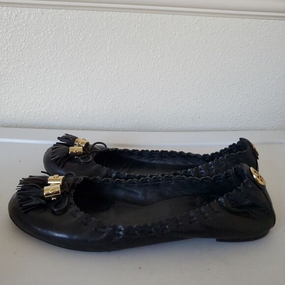 Tory Burch Reese Flat Mestico Black Leather Flat Ballet Tassels Shoes Size 8 /39 - Picture 5 of 15